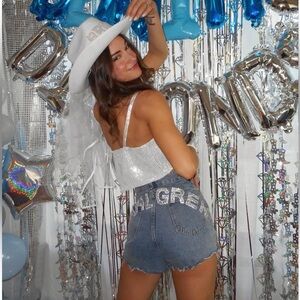 White sequin crop top